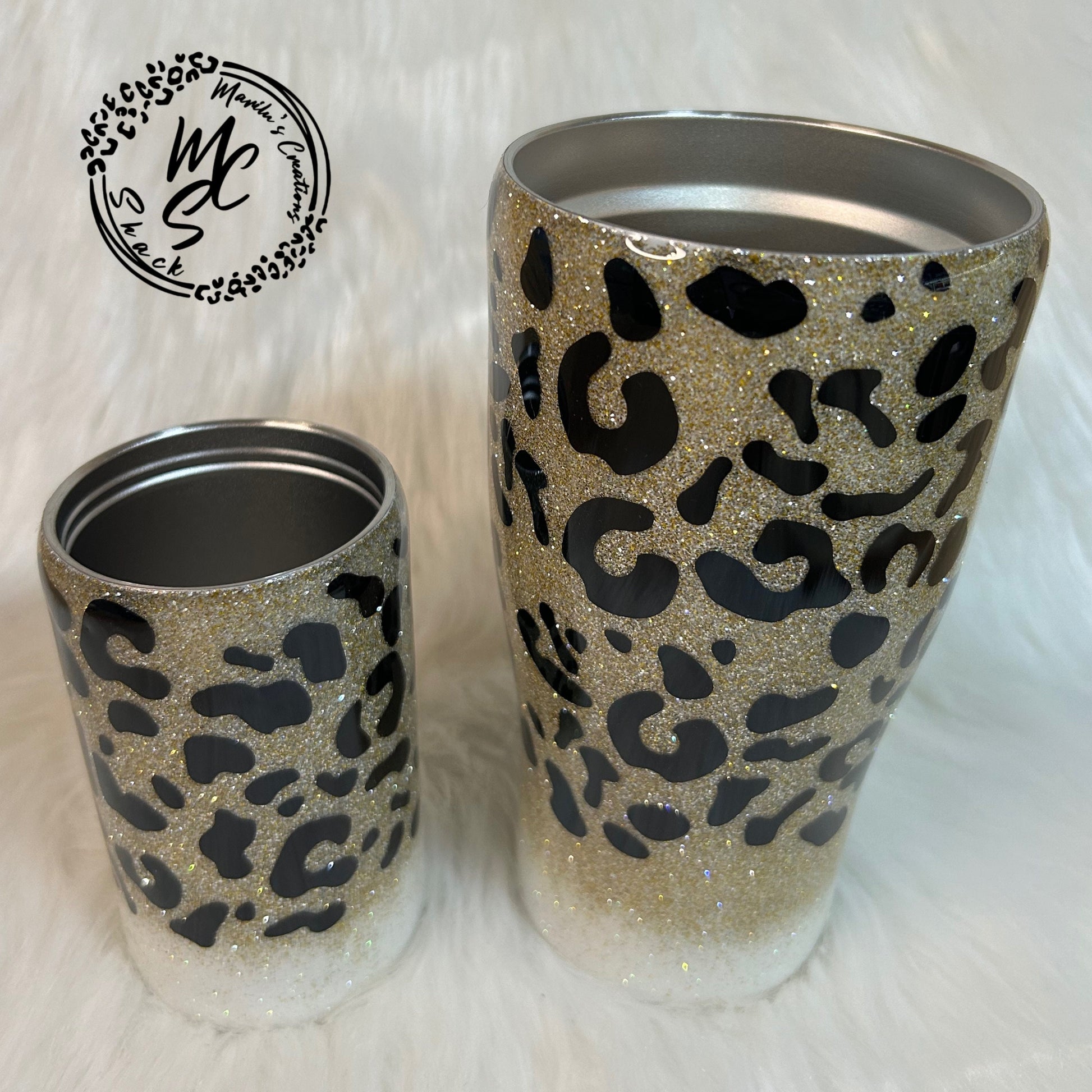 Leopard Print Glitter Tumbler: Ombré Stainless Steel Cup