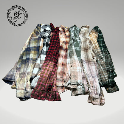 Custom Bleached Distressed Flannel Shirt: Vintage Style Design