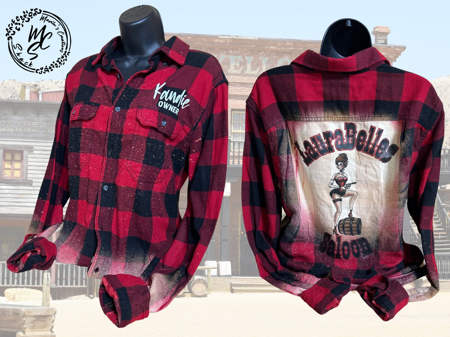 Flannels Bleached/Distressed/Vintage Custom (Choose your flannel size, color and send me the design) front pocket print and back print