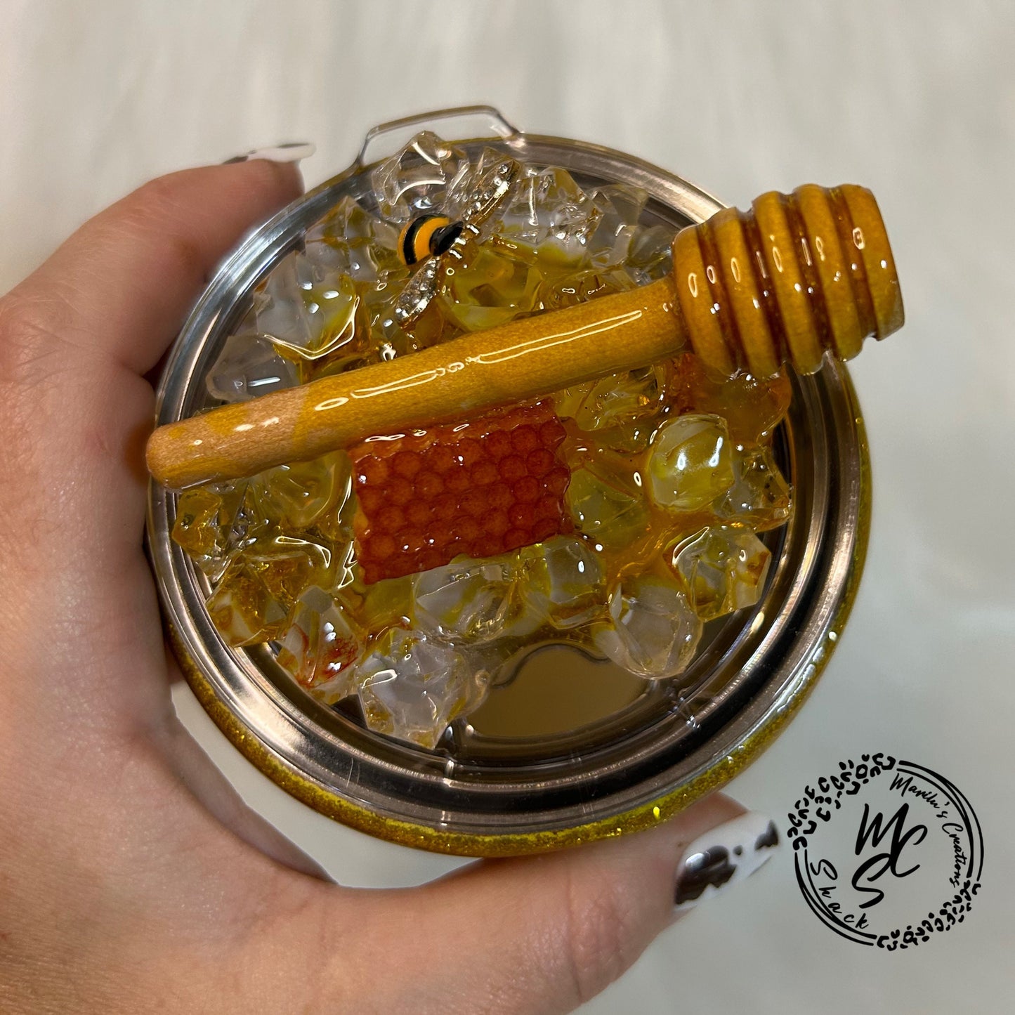 Bee Tumbler, honey bee and sunflowers 3D Tumbler with removable 3d Topper, 3d bees and honey dripping peekaboo glitter tumbler, gift for her