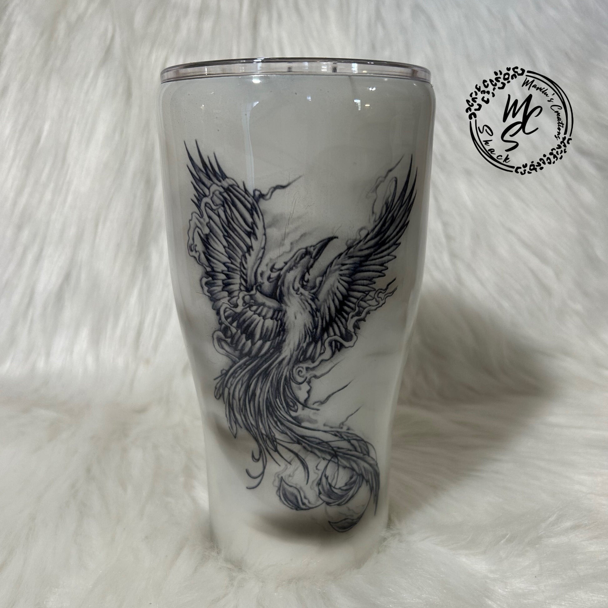 Phoenix tumbler, Tattoo Tumbler (Smoke effect with glitter or NO glitter) customizable/personalizable