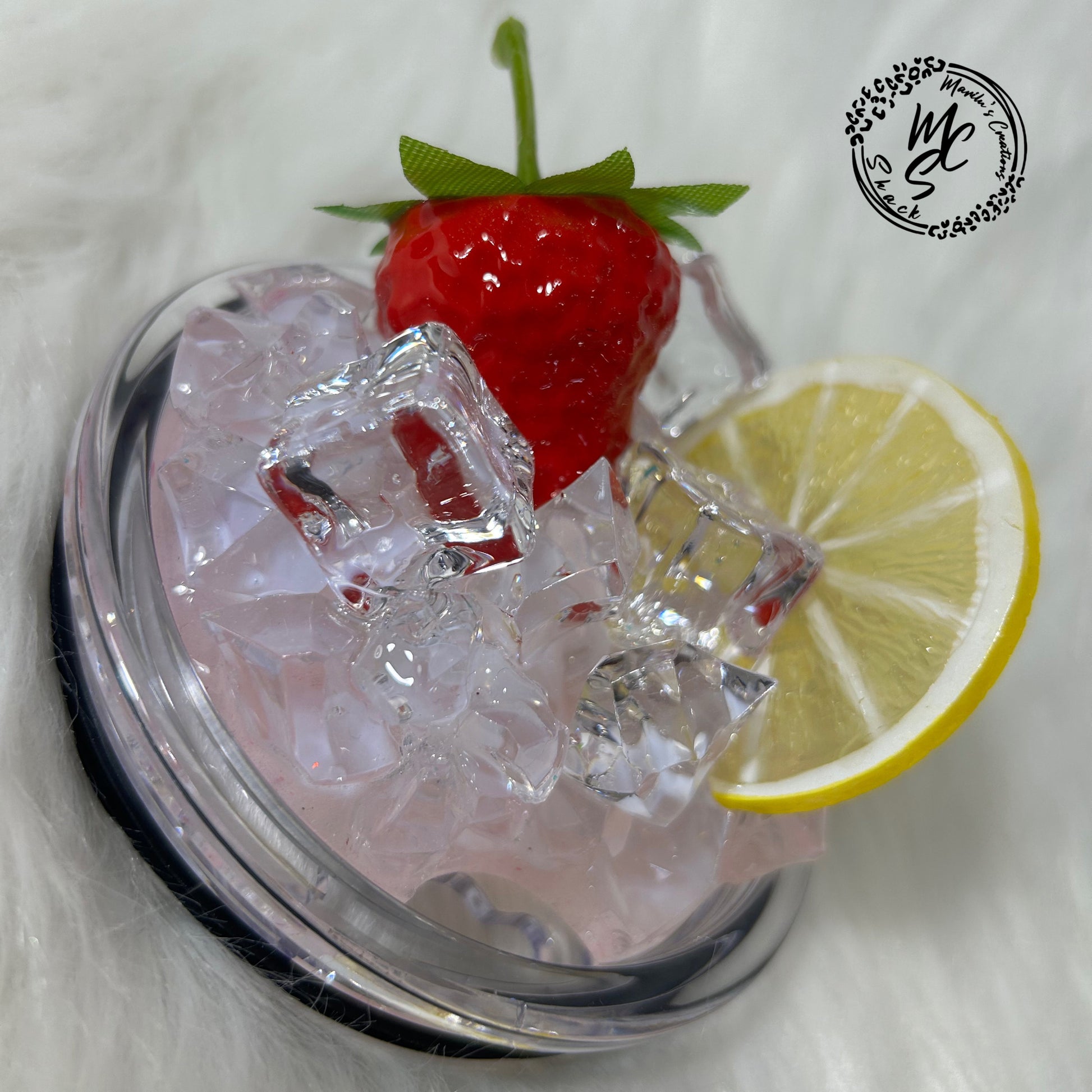 Strawberry Lemon and ice removable toppers and lid for 30 and 20oz tumblers. Fruit and Ice topper replacement lid. Tumbler top