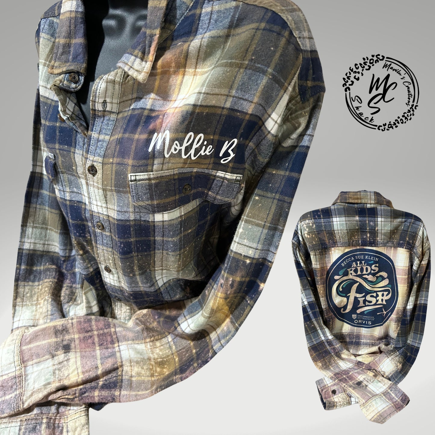 Flannels Bleached/Distressed/Vintage Custom (Choose your flannel size, color and send me the design) front pocket print and back print