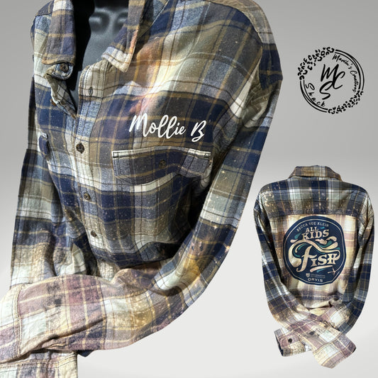 Flannels Bleached/Distressed/Vintage Custom (Choose your flannel size, color and send me the design) front pocket print and back print