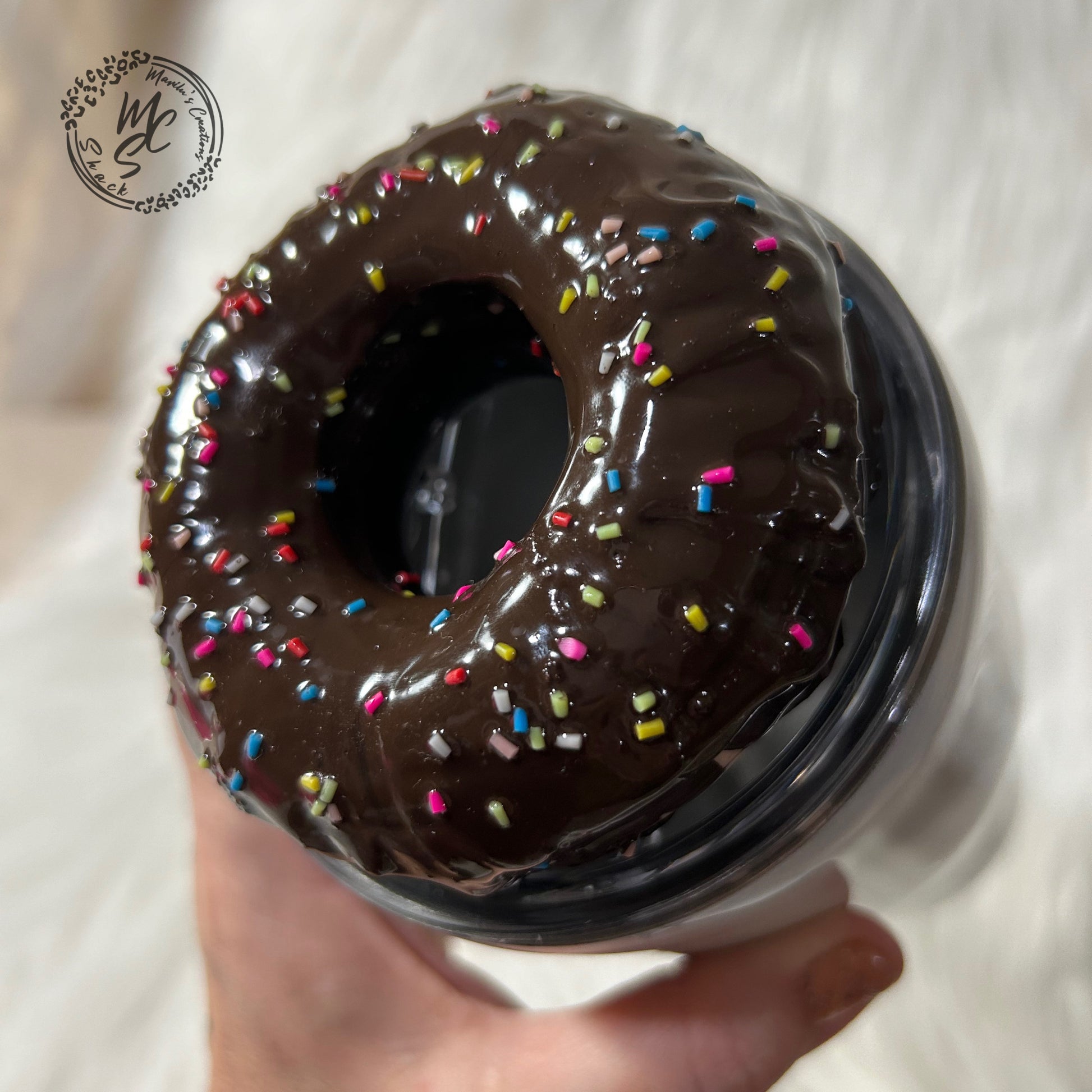 Donut, Chocolate Doughnut removable topper and lid for 30 and 20oz tumblers. Faux topper replacement lid. Tumbler top