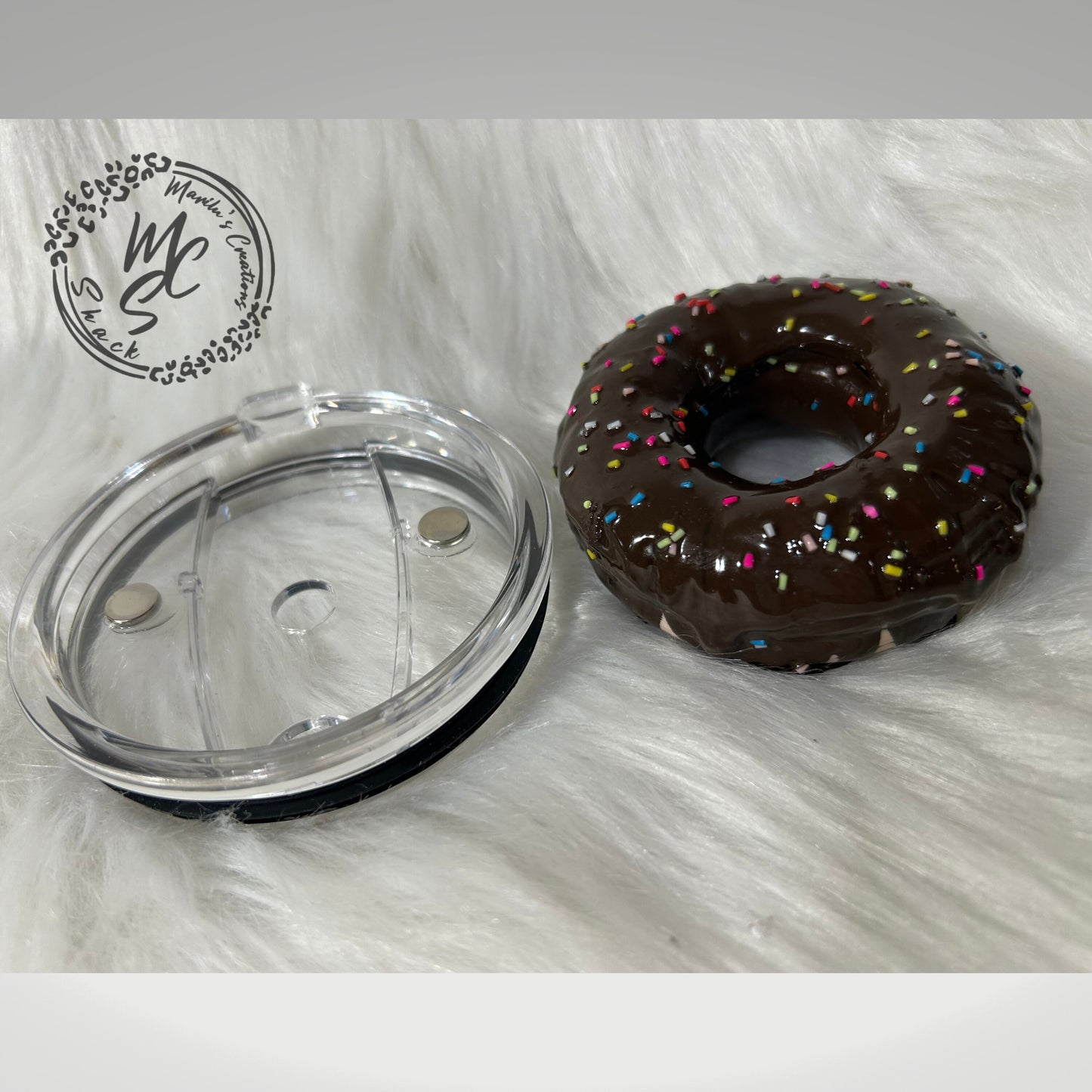 Donut, Chocolate Doughnut removable topper and lid for 30 and 20oz tumblers. Faux topper replacement lid. Tumbler top