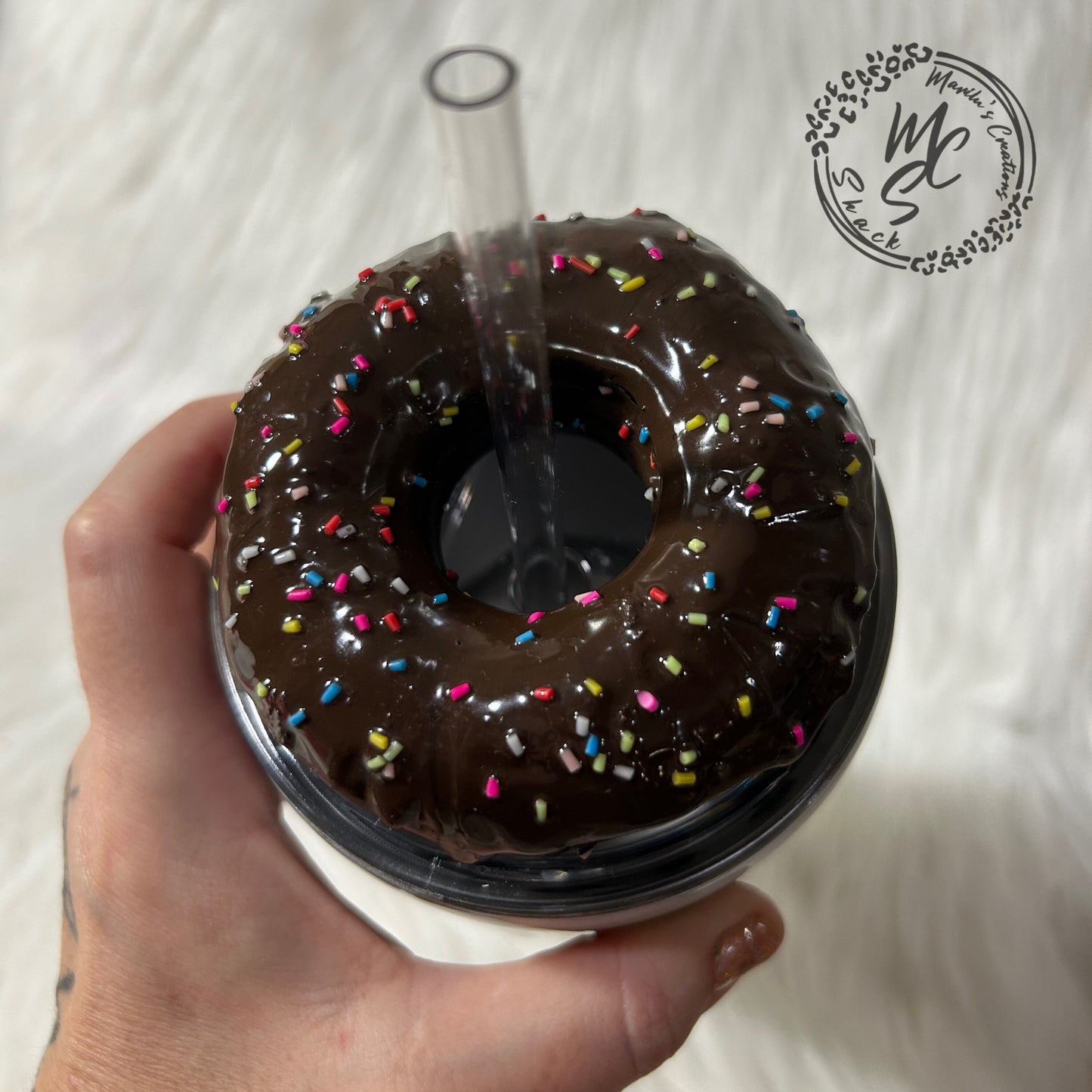 Donut, Chocolate Doughnut removable topper and lid for 30 and 20oz tumblers. Faux topper replacement lid. Tumbler top