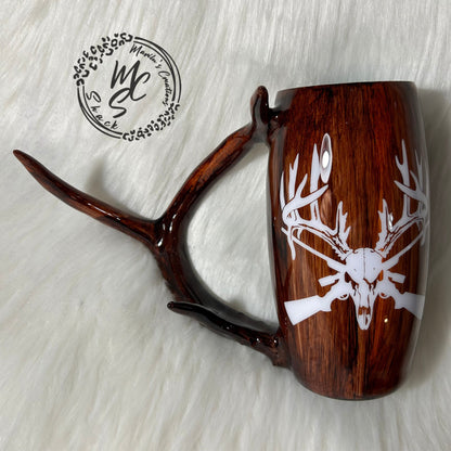 Deer Tumbler, wood Tumbler, Real Deer Antler handle 25oz Barrel Stainless Steel Tumbler (limited quantities) Personalizable/Customizable