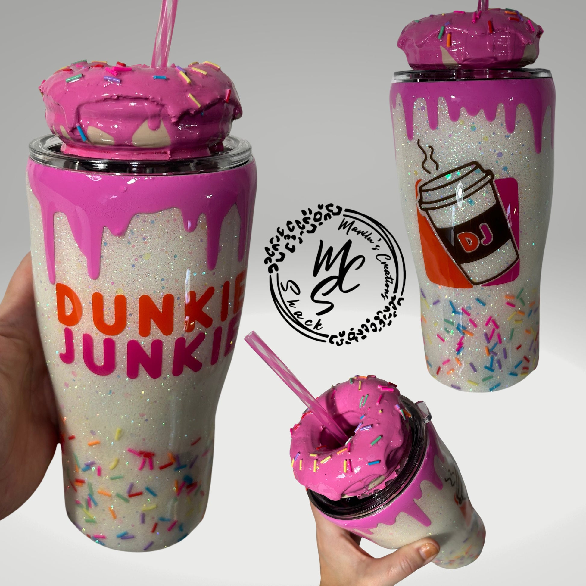 Donut Tumbler: 3D Pink Drip Glitter Stainless Steel Cup
