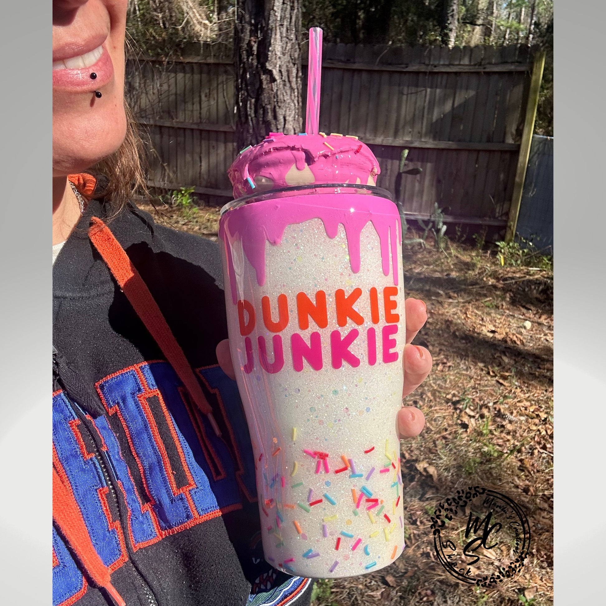 Donut Tumbler: 3D Pink Drip Glitter Stainless Steel Cup