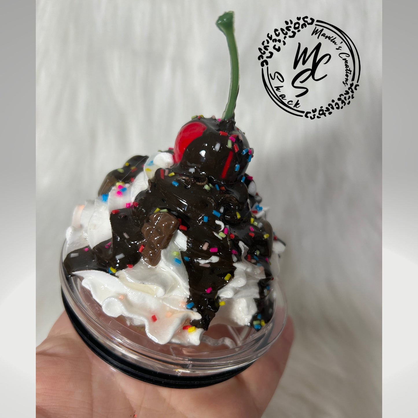Faux Whipped Cream Chocolate Mocha Tumbler Topper with Cherry