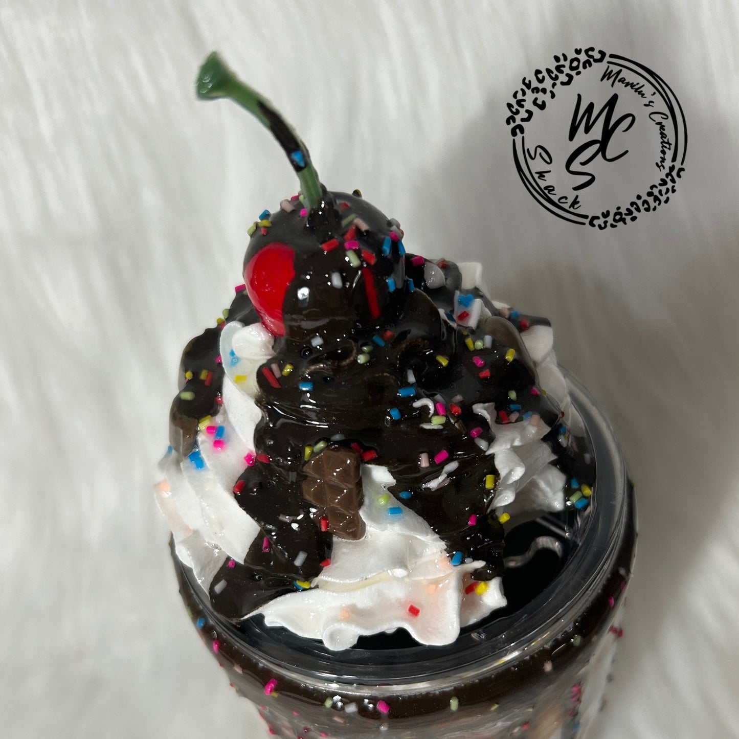 Faux Whipped Cream Chocolate Mocha Tumbler Topper with Cherry