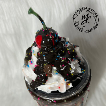 Faux Whipped Cream Chocolate Mocha Tumbler Topper with Cherry