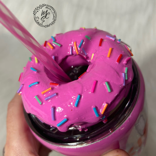 Donut, Pink Doughnut removable topper and lid for 30 and 20oz tumblers. Faux topper replacement lid. Tumbler top