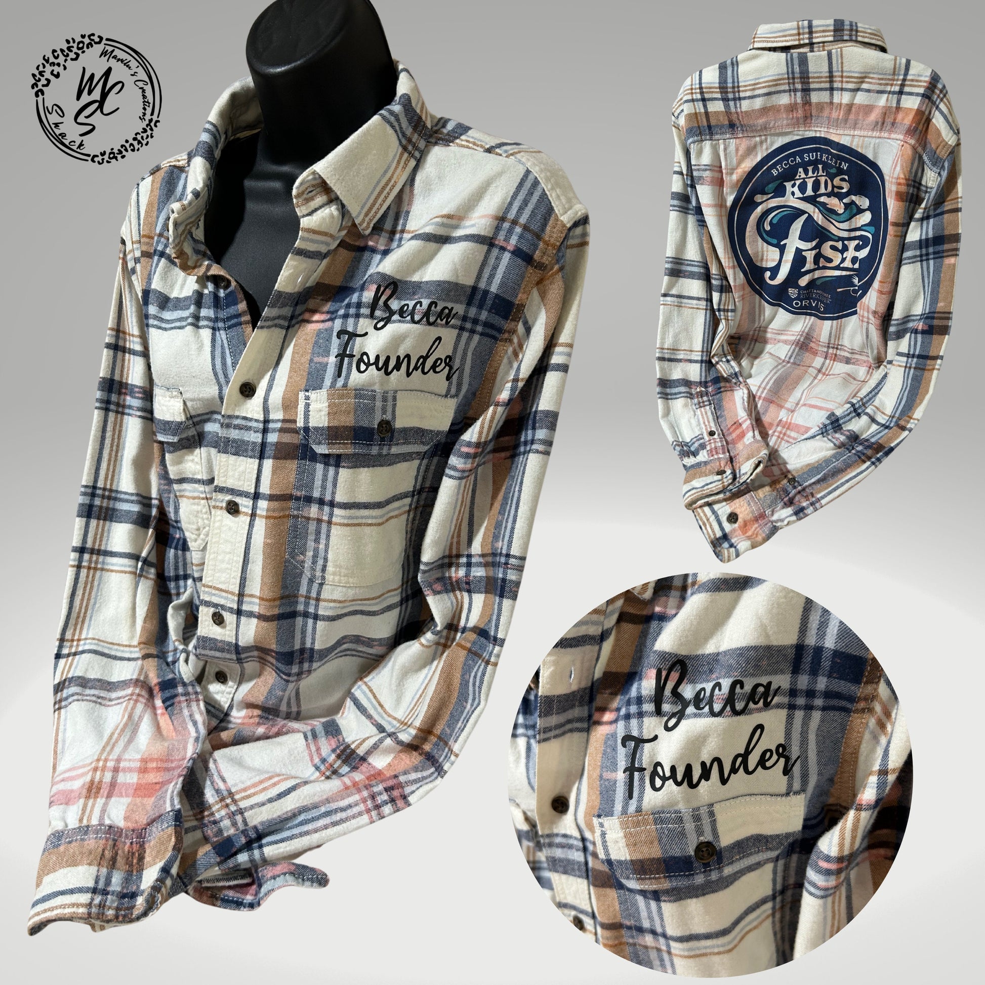 Custom Bleached Distressed Flannel Shirt: Vintage Style Design