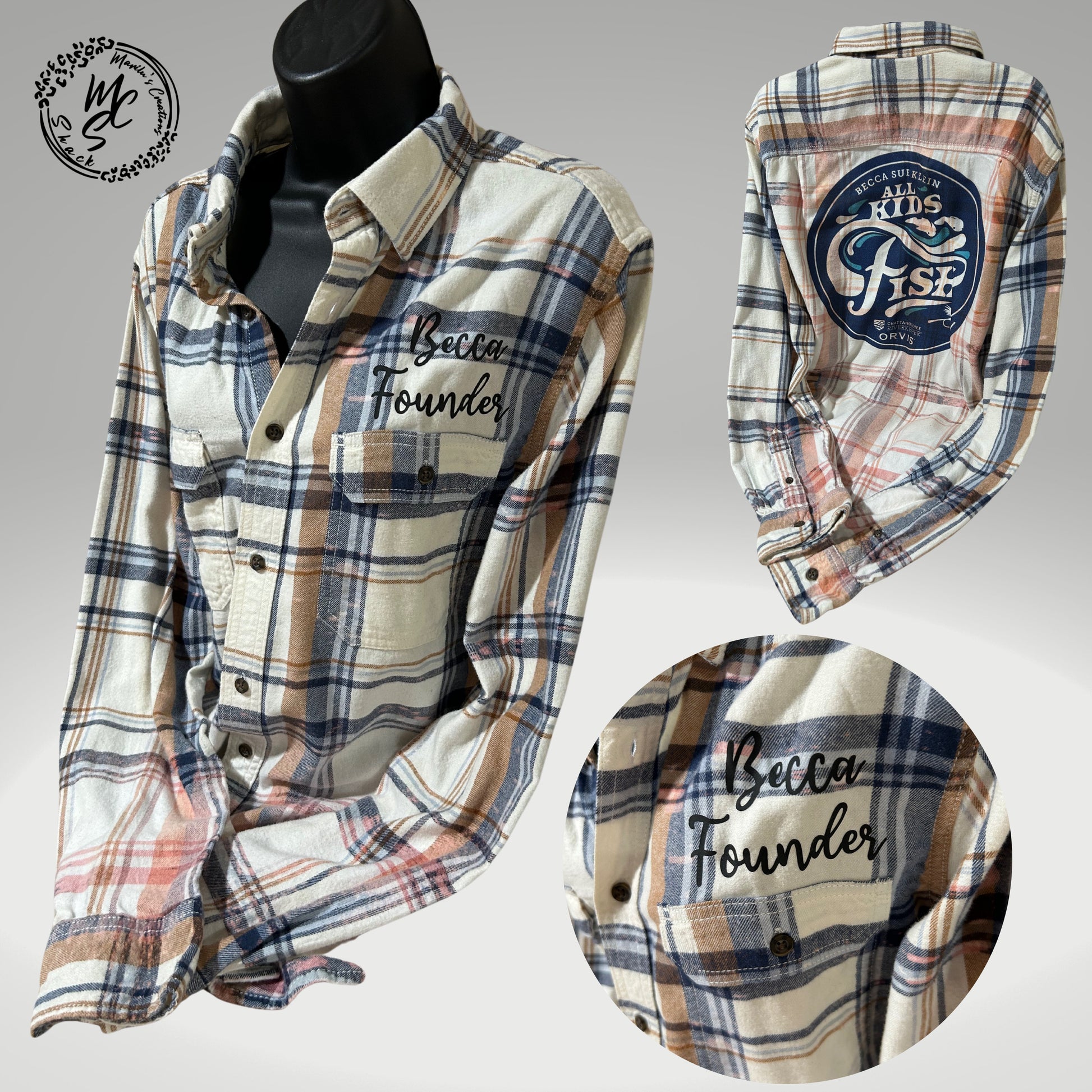 Flannels Bleached/Distressed/Vintage Custom (Choose your flannel size, color and send me the design) front pocket print and back print