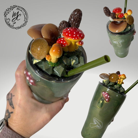 Mushrooms Tumbler with 3D topper tumbler Nature Tumbler, faux mushrooms removable topper, 3d mushrooms cup