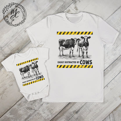 Easily distracted by cows T-shirt, unisex shirts, adult, toddler, youth and baby cow farm tees, cow lover top.