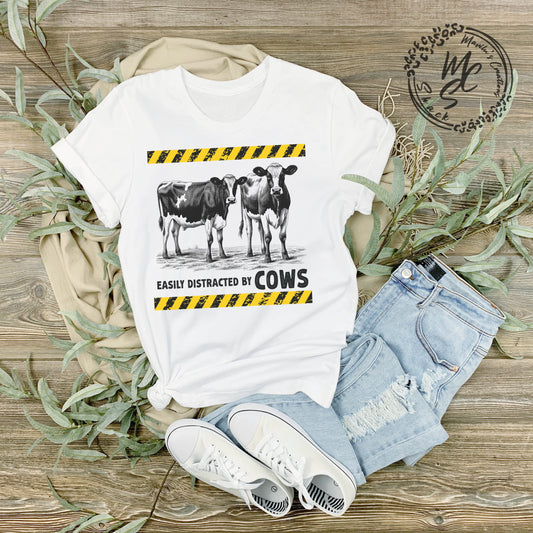 Easily distracted by cows T-shirt, unisex shirts, adult, toddler, youth and baby cow farm tees, cow lover top.