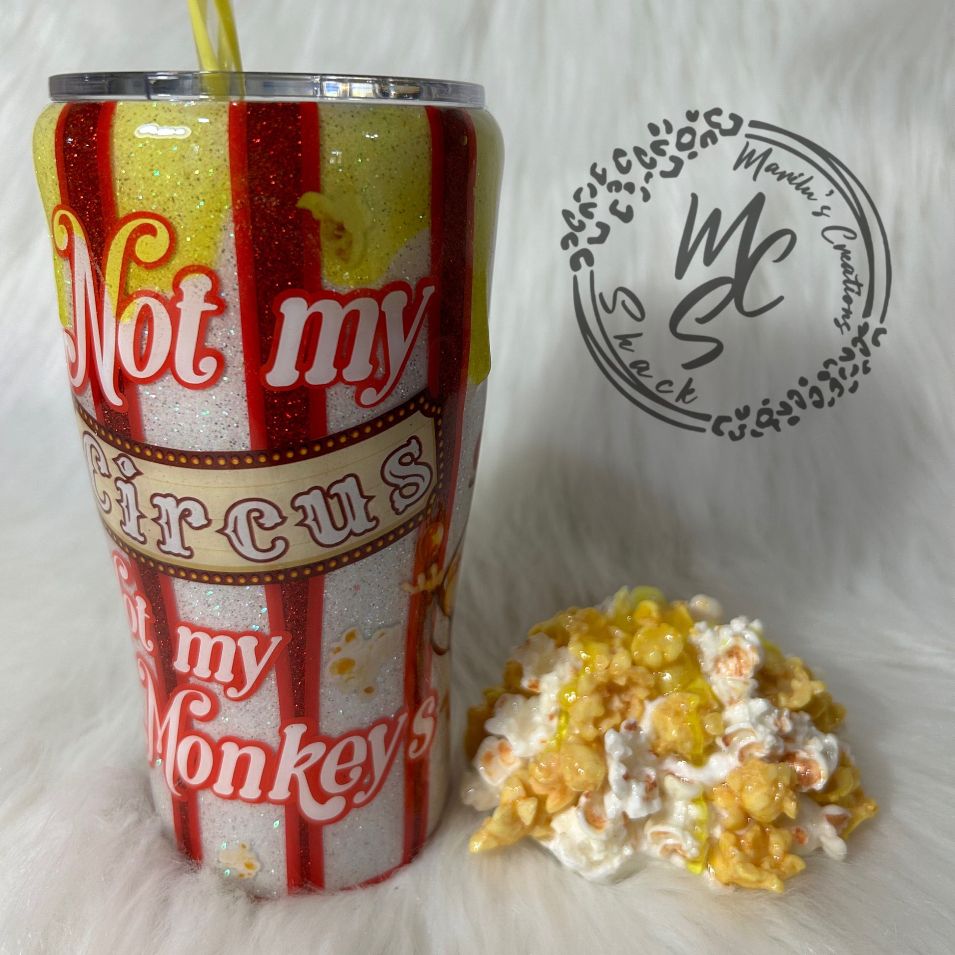3D Popcorn Tumbler: "Not My Circus" Glitter Stainless Steel Cup