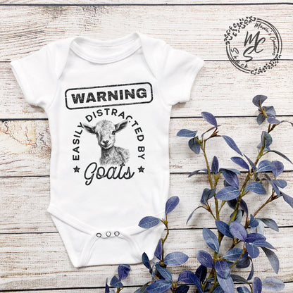Warning easily distracted by goats T-shirt, unisex shirts, adult, toddler, youth and baby goat farm tees, goats lover top.