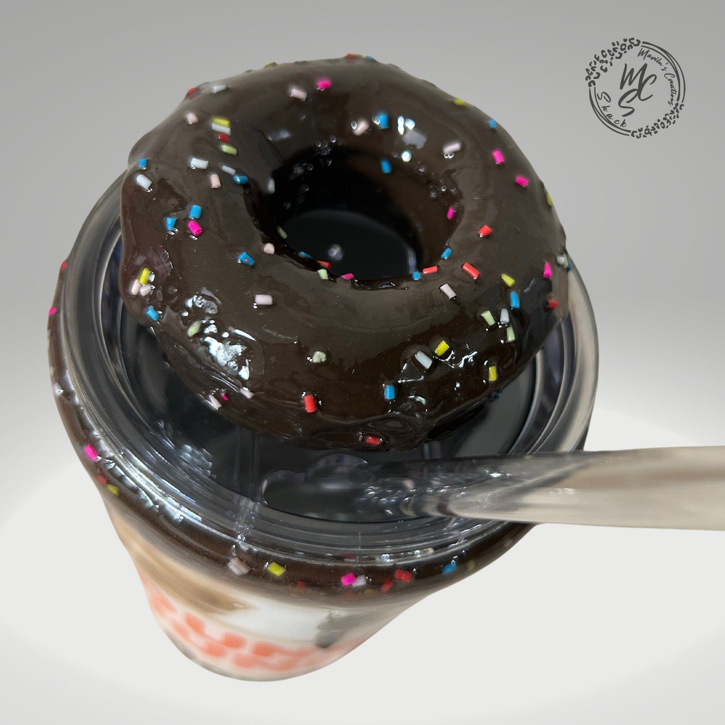 Dunkie Junkie Tumbler, 3d donut tumbler with chocolate dripping removable topper and sprinkles. Chocolate Dunkie Junkie.