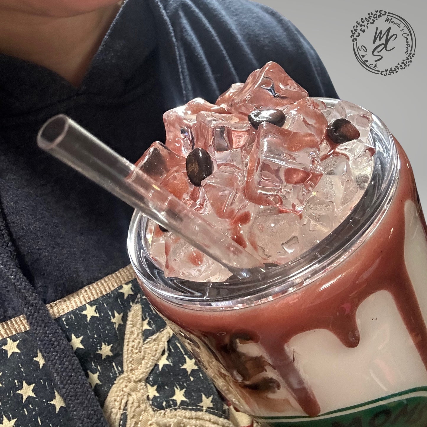 3D Iced Coffee Tumbler: Handmade Stainless Steel Cup with Removable Topper