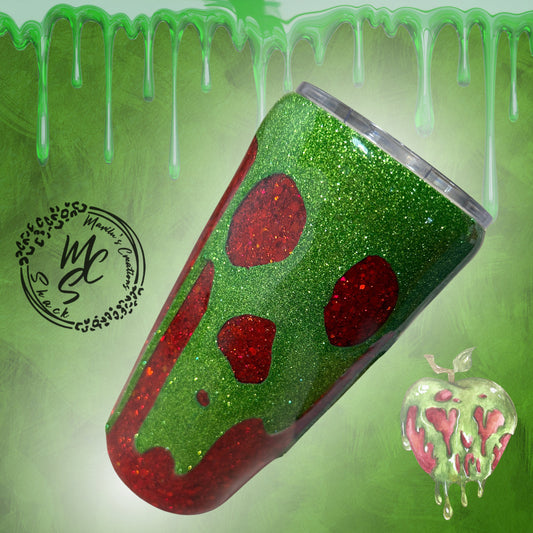 Poison Apple Glitter Tumbler with 3D dripping, Halloween Cup, 3D Green with glitter dripping, glitter/epoxy.