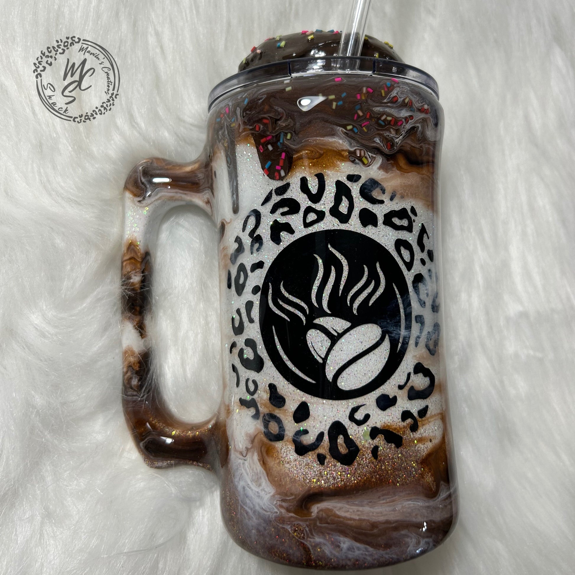 Chocolate Donut Tumbler: 3D Drip Design, Removable Topper