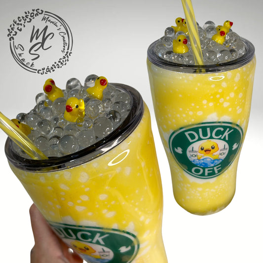 Duck Tumbler with faux bubbles and ducks removable topper. Yellow Duck off cup. Glitter background tumbler. Rubber duck bubbles tumbler.