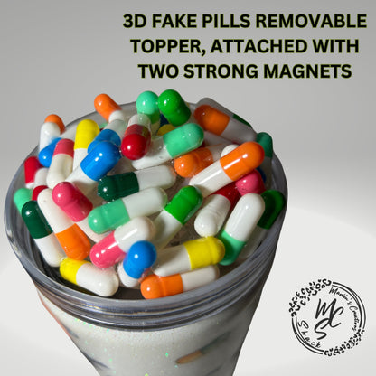 3D Pills Tumbler Topper: Removable Fake Pills Lid