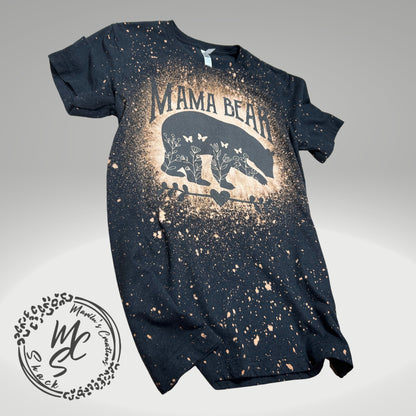 Mama Bear t-shirt, retro distressed Bear with butterflies and flowers lovers shirt, bleached black tee, super soft top, gift for her.
