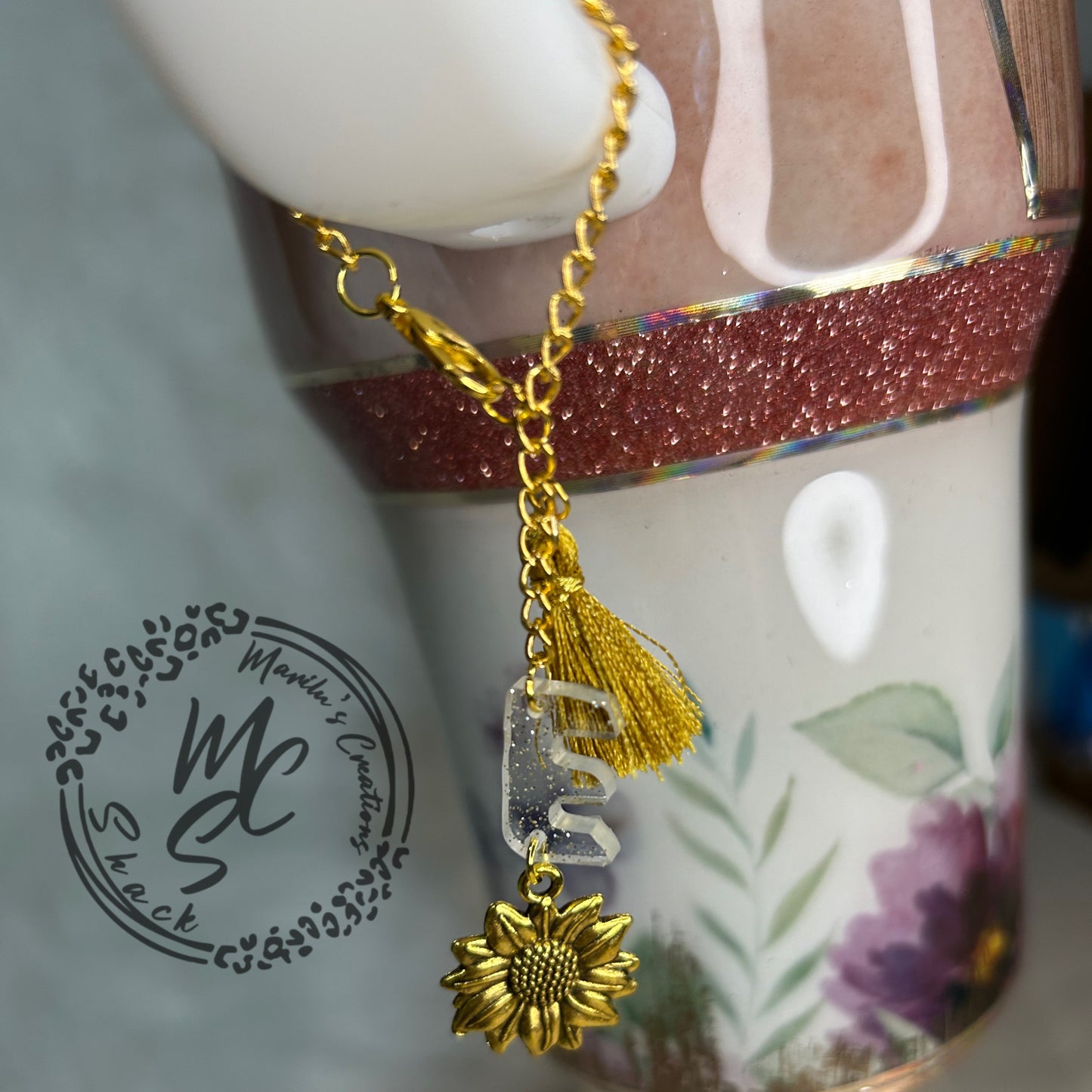 Charm for Stanley, 40oz Dupe, Accessories for tumbler handles, Sunflower, tassel and personalized letter charm. Charm for Quencher Cup Gift