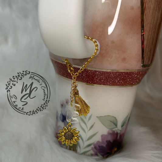 Personalized Sunflower Tumbler Charm: Tassel & Initial Cup Accessory