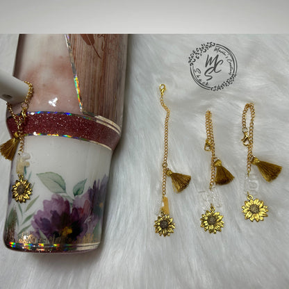 Personalized Sunflower Tumbler Charm: Tassel & Initial Cup Accessory