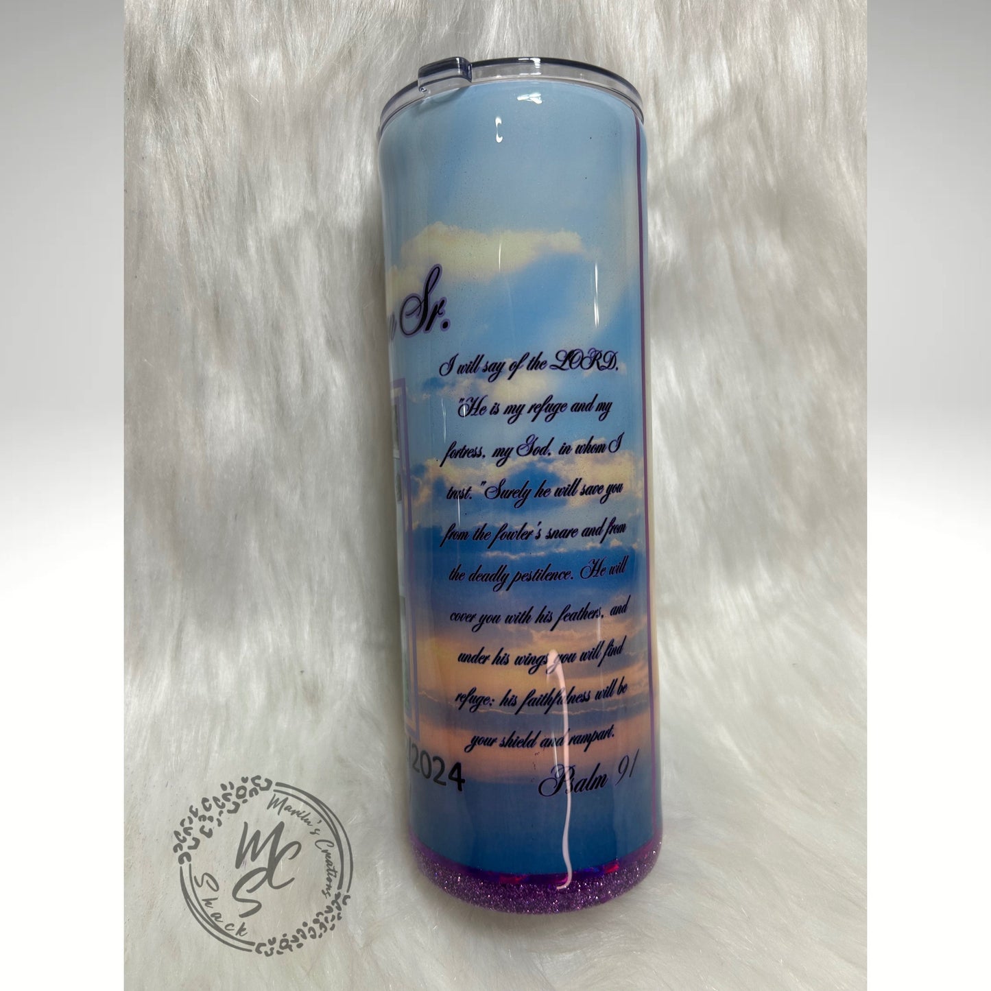 Memorial Tumbler Personalized, 20oz Straight Skinny tumbler with picture, Remembrance Tumbler cup with glitter or no glitter choose color.