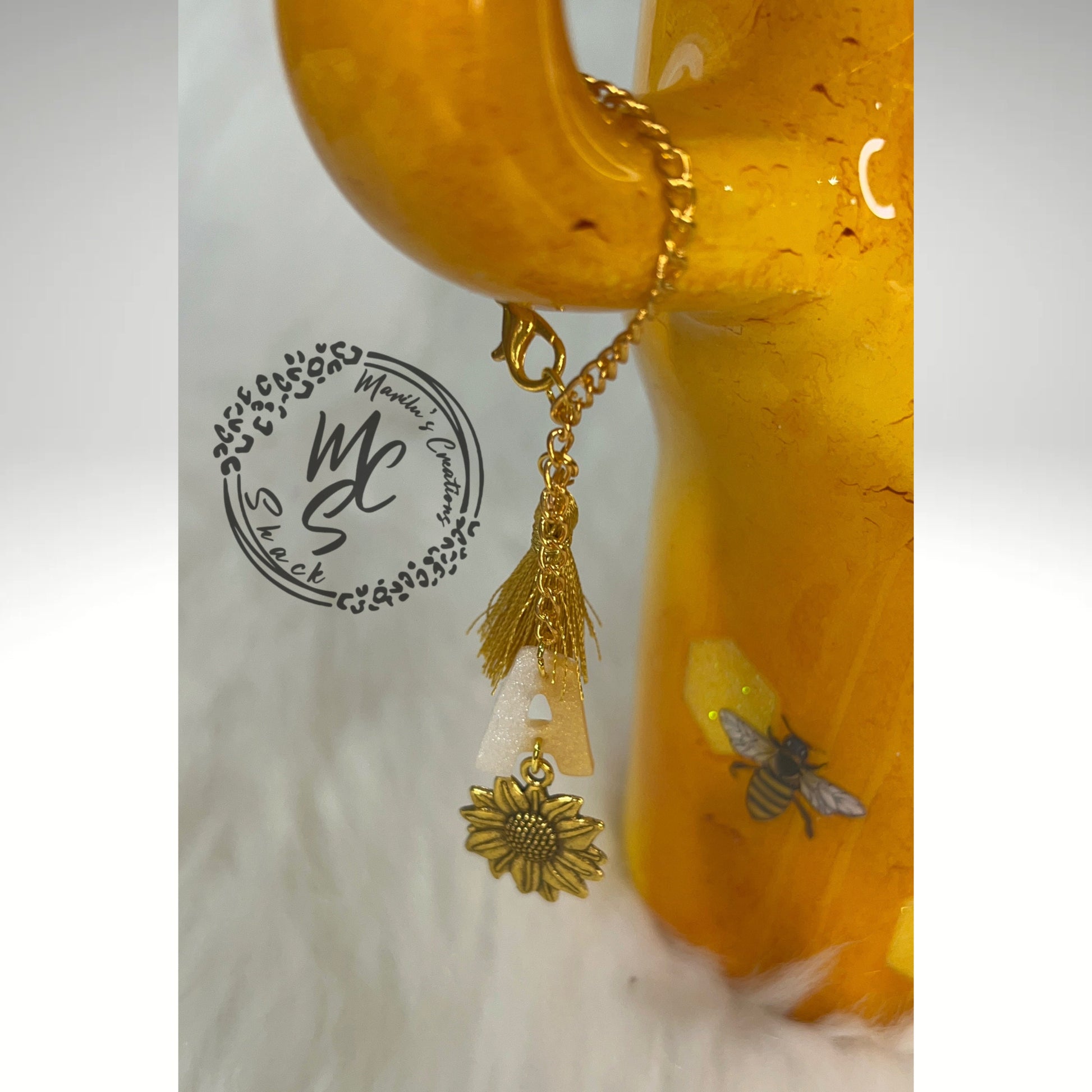 Personalized Sunflower Tumbler Charm: Tassel & Initial Cup Accessory