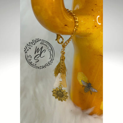 Personalized Sunflower Tumbler Charm: Tassel & Initial Cup Accessory