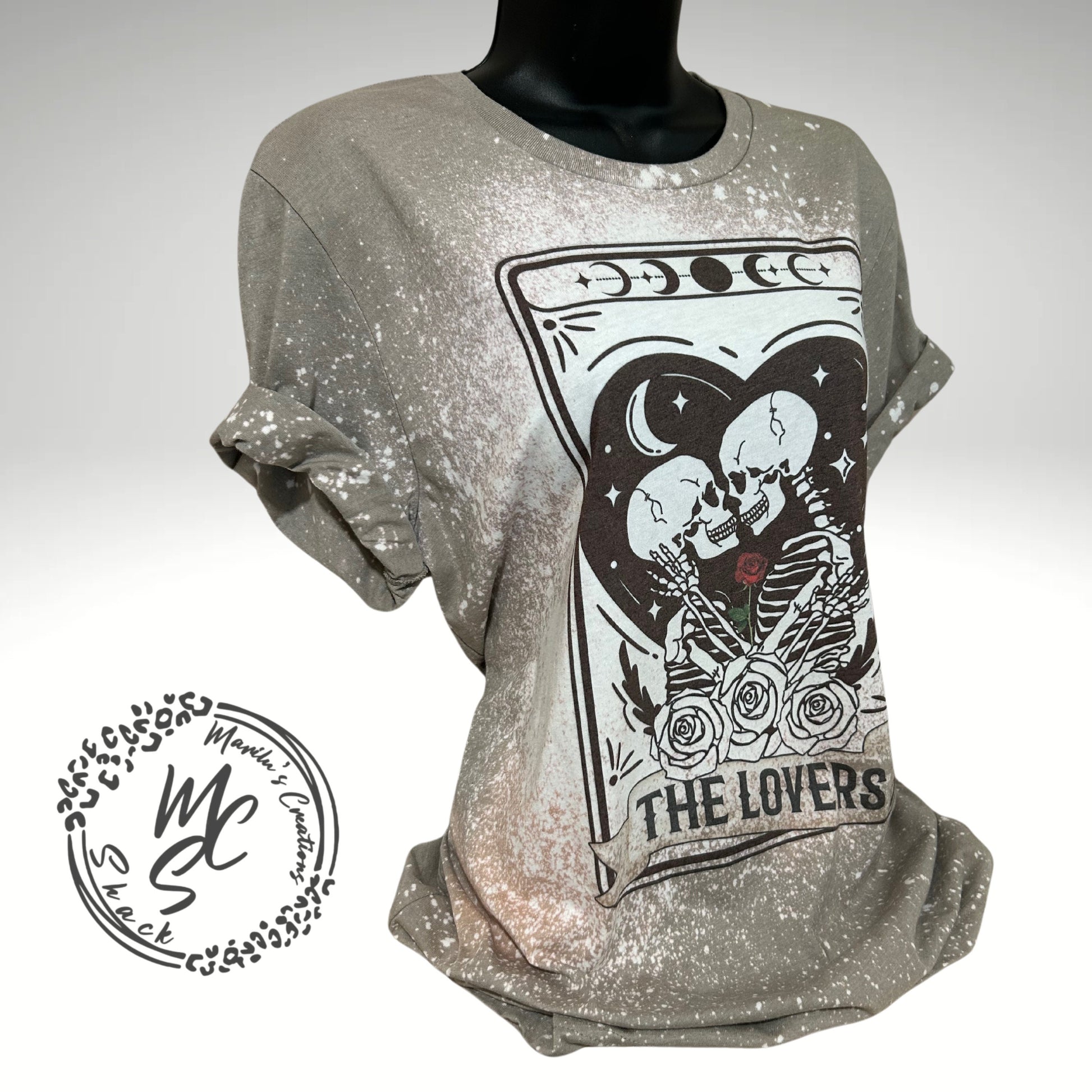 Tarot the lovers t-shirt, retro distressed skeleton lovers shirt, bleached tarot card tee, super soft top, gift for her or him.