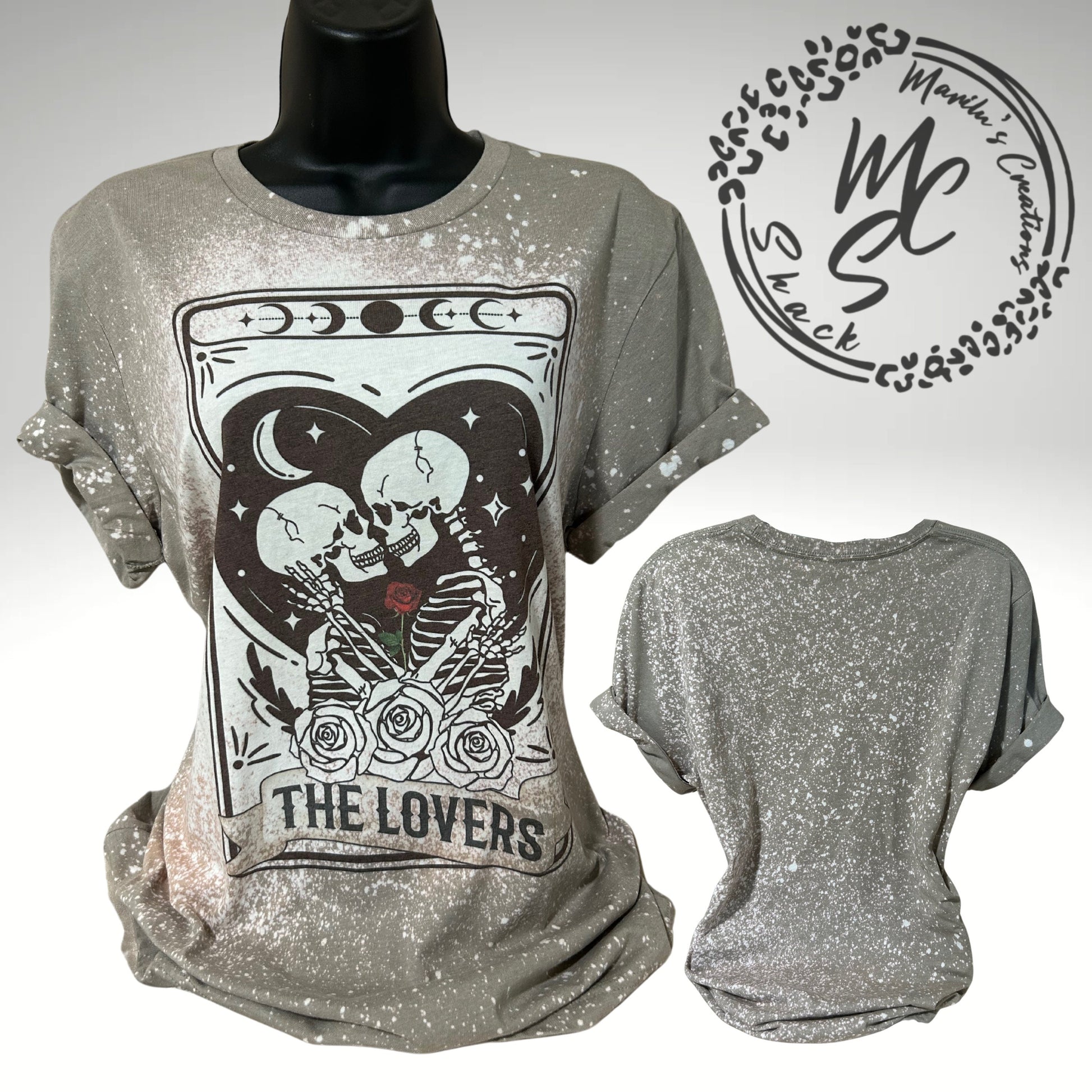 Tarot the lovers t-shirt, retro distressed skeleton lovers shirt, bleached tarot card tee, super soft top, gift for her or him.