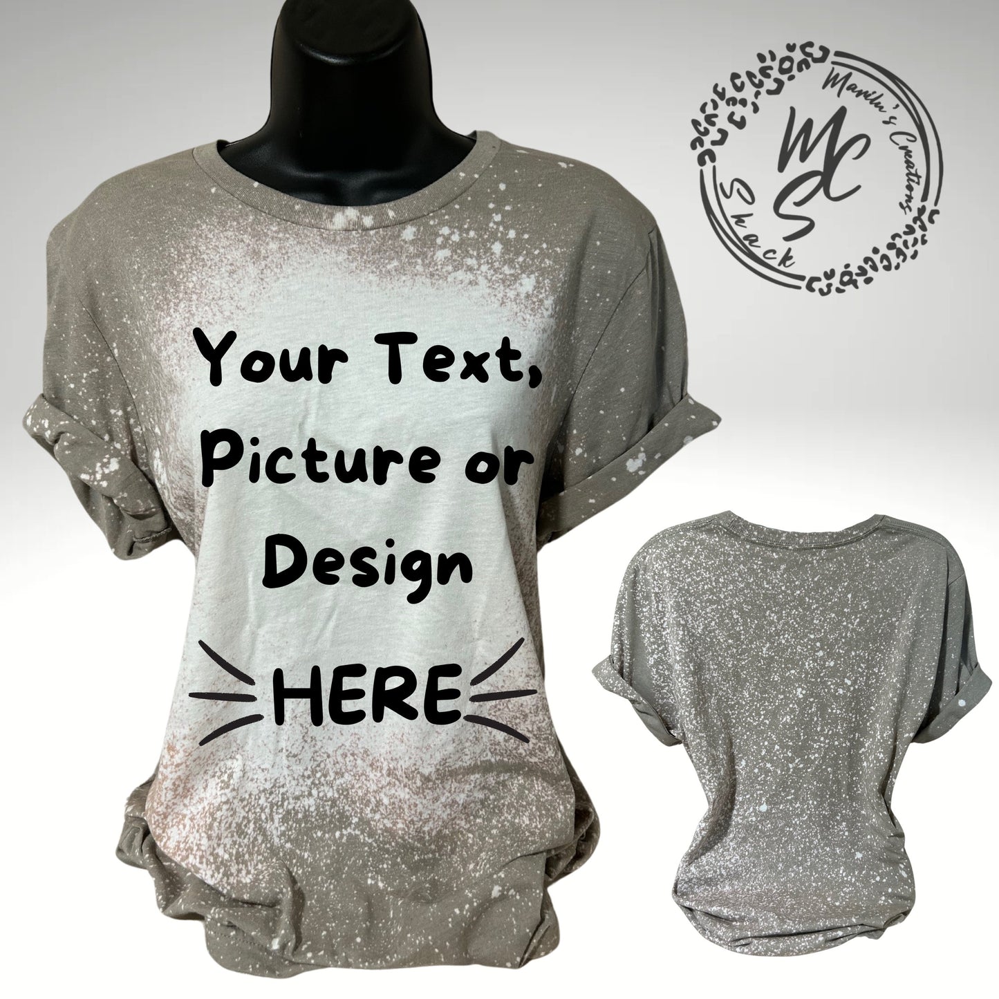 Custom Bleached Tee, Design your own t-shirt, Personalized photo shirt, custom photo shirt, any design bleach shirt, stone/gray color tee.