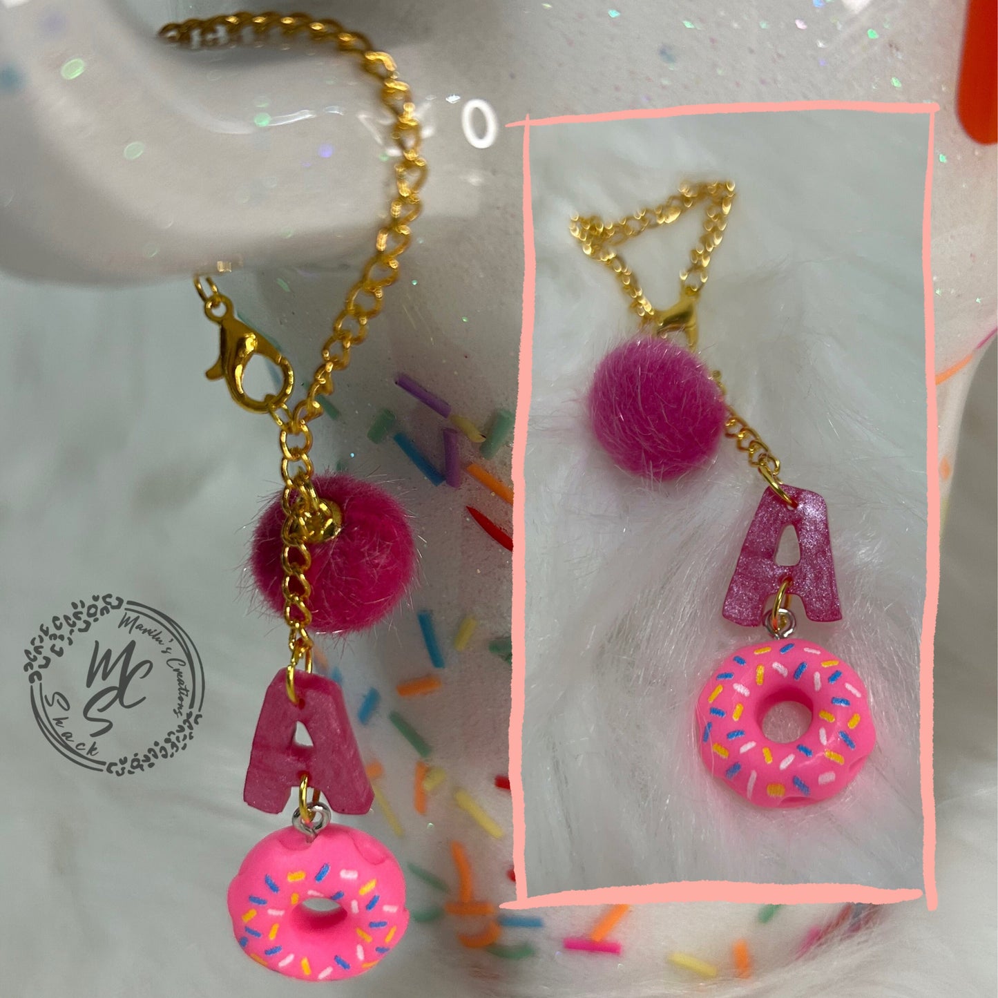 Personalized Donut Charm for 40oz Stanley or Dupes or any tumbler with handle, accessories for tumbler handles, letter charm for cups.