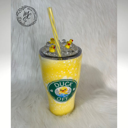 Duck Tumbler: Yellow Glitter Stainless Steel Cup with Rubber Duck Topper