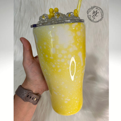 Duck Tumbler with faux bubbles and ducks removable topper. Yellow Duck off cup. Glitter background tumbler. Rubber duck bubbles tumbler.
