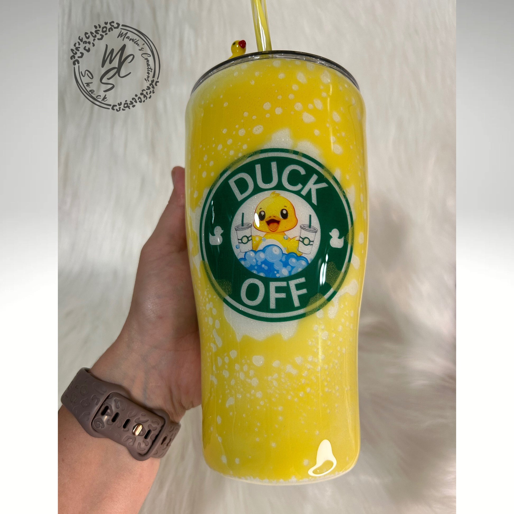 Duck Tumbler: Yellow Glitter Stainless Steel Cup with Rubber Duck Topper