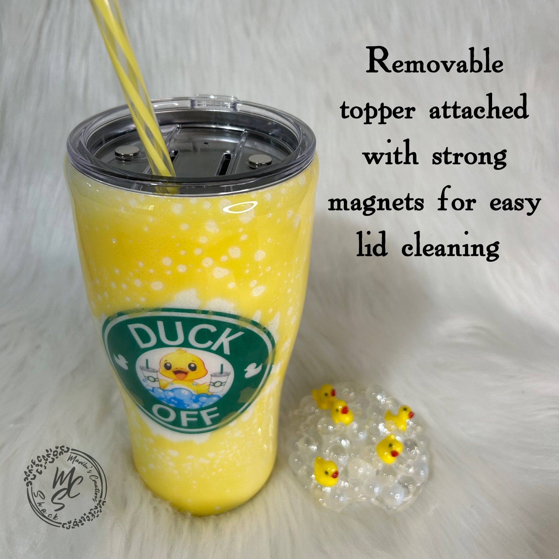 Duck Tumbler: Yellow Glitter Stainless Steel Cup with Rubber Duck Topper