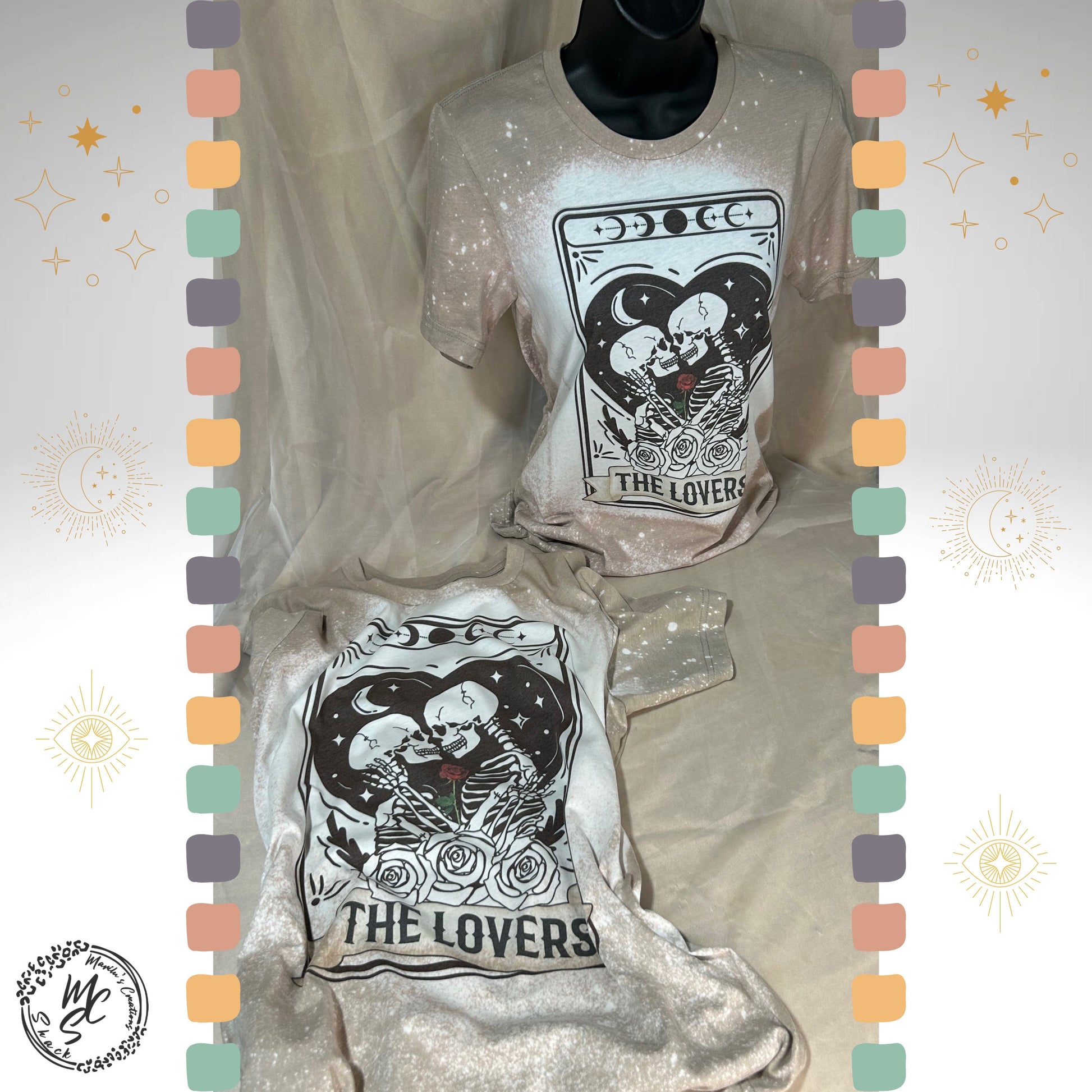 Tarot the lovers t-shirt, retro distressed skeleton lovers shirt, bleached tarot card tee, super soft top, gift for her or him.