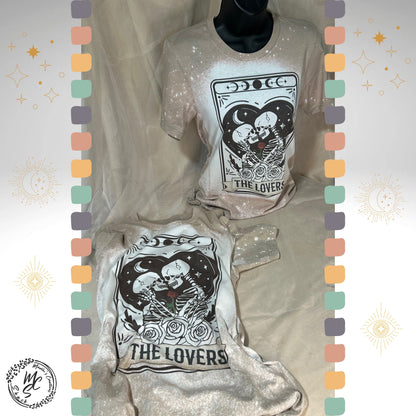 Tarot the lovers t-shirt, retro distressed skeleton lovers shirt, bleached tarot card tee, super soft top, gift for her or him.