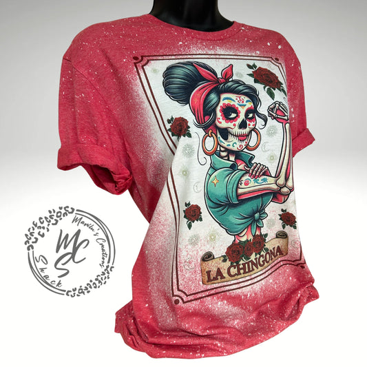 Tarot la CHINGONA t-shirt, retro distressed hispanic Mexican design shirt, bleached tarot card tee, super soft top, gift for her or him.