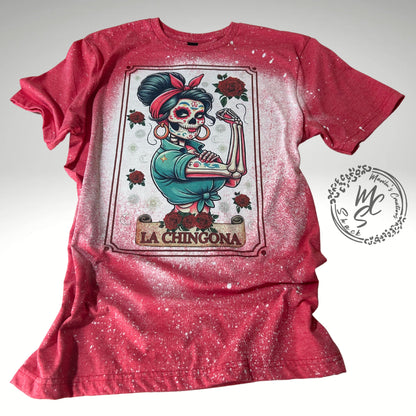 Tarot la CHINGONA t-shirt, retro distressed hispanic Mexican design shirt, bleached tarot card tee, super soft top, gift for her or him.
